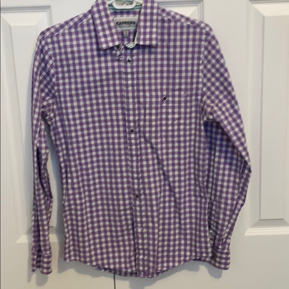 Express fitted plaid button down shirt. - Picture 1 of 4
